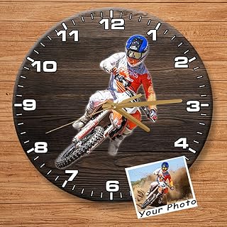 Kool-Kool Personalized Photo Motocross Dirt Bike Motorcycle Wall Clock, Best Gift for Mx Riders, Motocross Kids Gifts, Motorcycle Home Decor, Birthday Xmas Custom Gift for Biker, Dirt Bikers