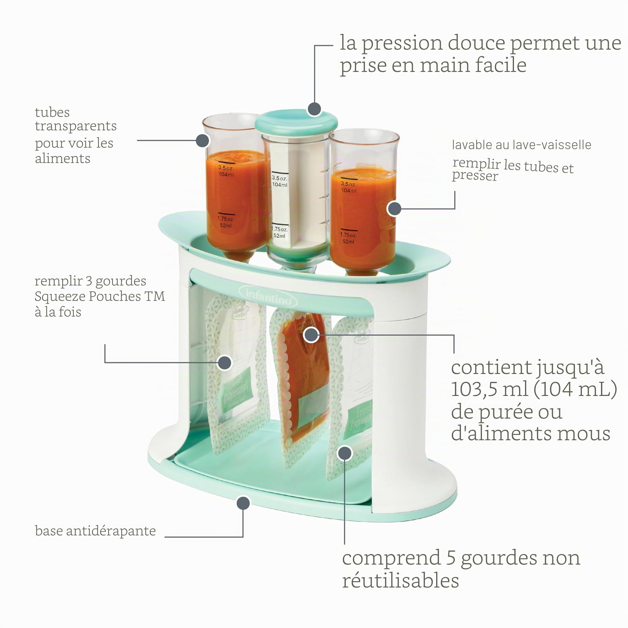 Infantino Squeeze Station, Station de Préparation des Gourdes Aves des Préparations Faites Maison pour les Bébés et Jeunes Enfants