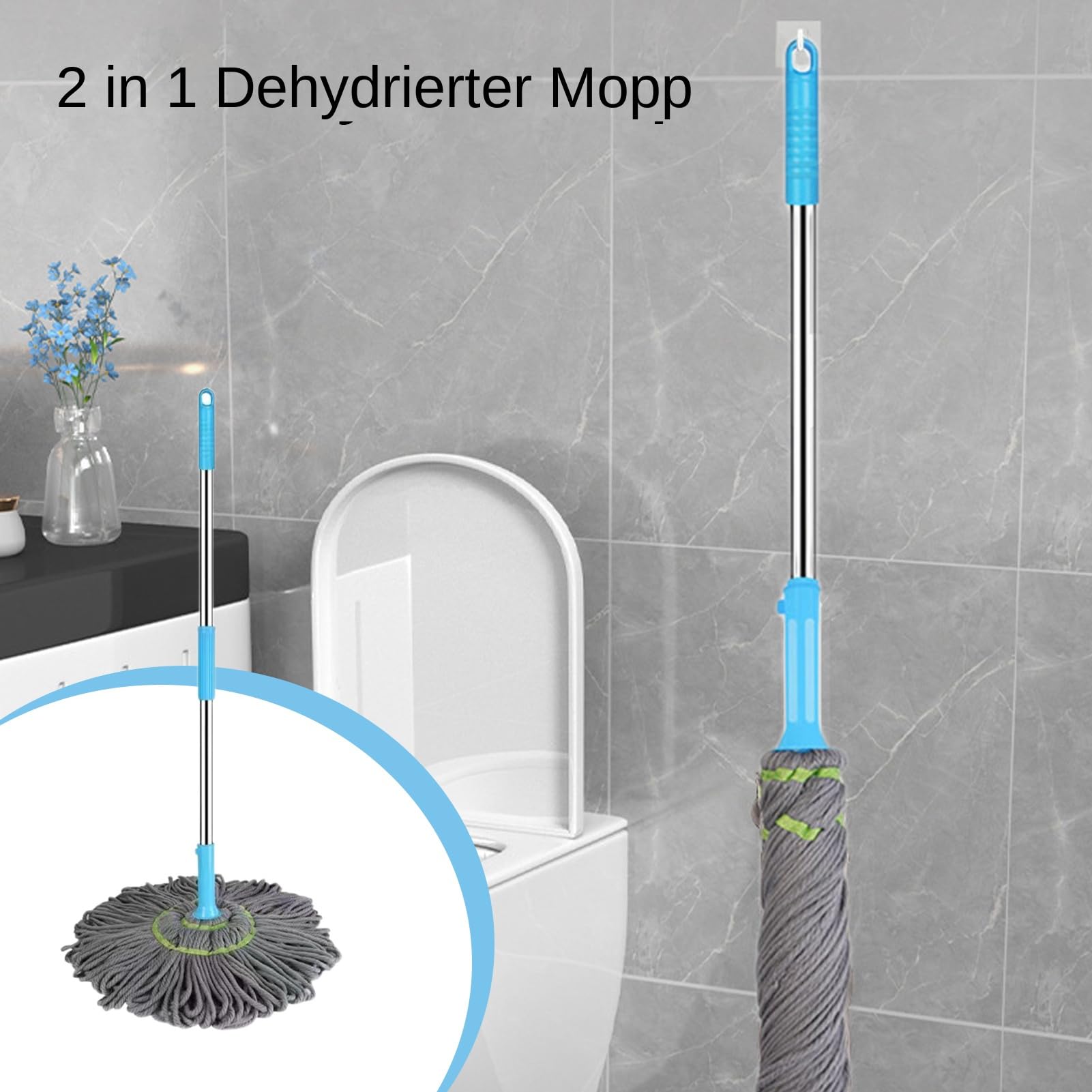 Fregona de fibra fina, mopa ajustable, cabezal deshidratado giratorio