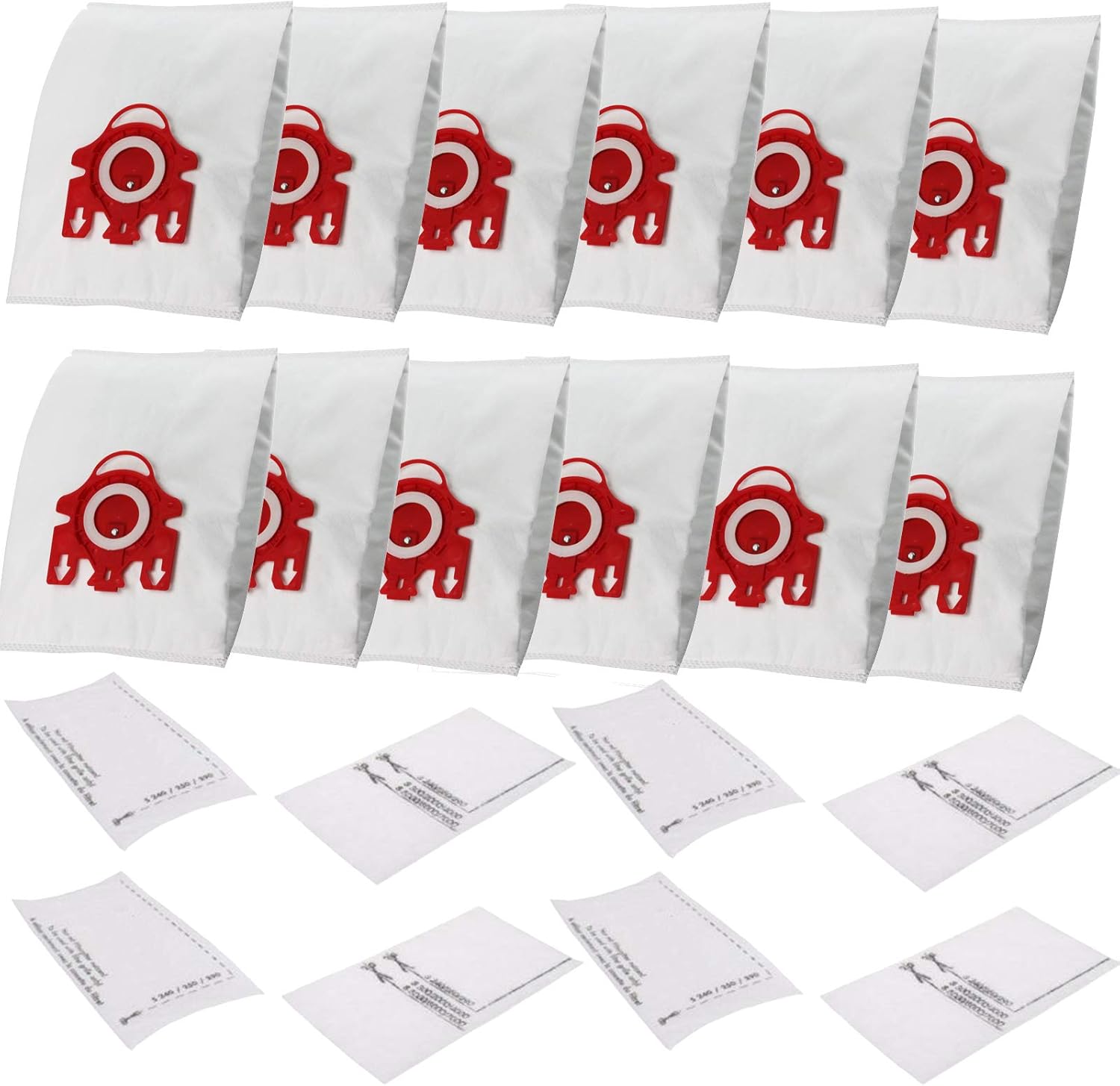 12X Vacuum Cleaner Bags Compatible with Miele FJM Red 3D COMPACT C1 C2 S4 S6 S290 S381 S514