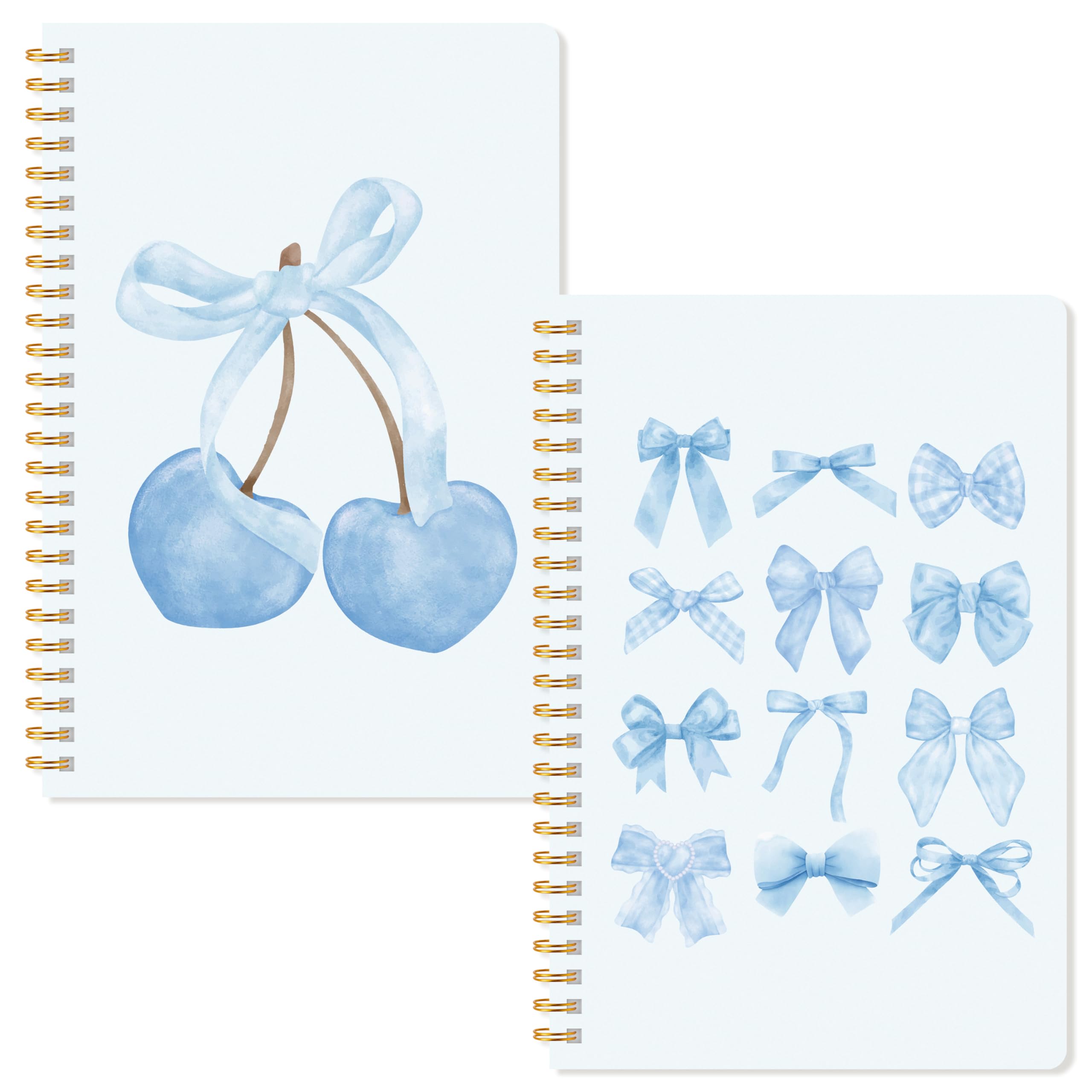 CNhoqc Lined Spiral Journal Notebook - 2 Pcs Blue Coquette Aesthetic Preppy Hardcover Spiral Bound Journaling Notebooks College Ruled Thick Paper Work