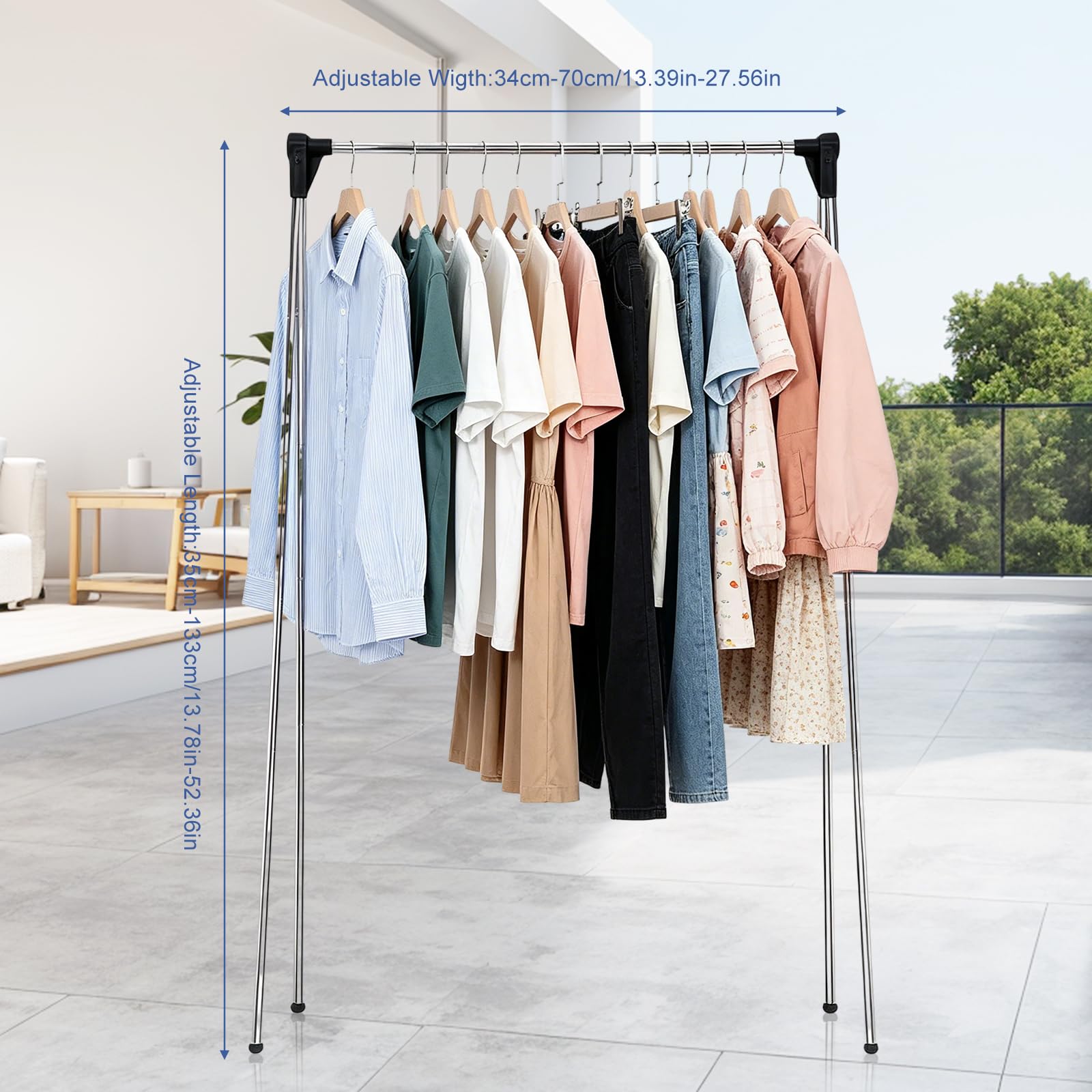 Gohytal Perchero plegable, perchero, perchero, perchero, estante para ropa, altura ajustable de 35 a 133 cm, longitud ajustable de 34 a 70 cm, tendedero portátil de viaje