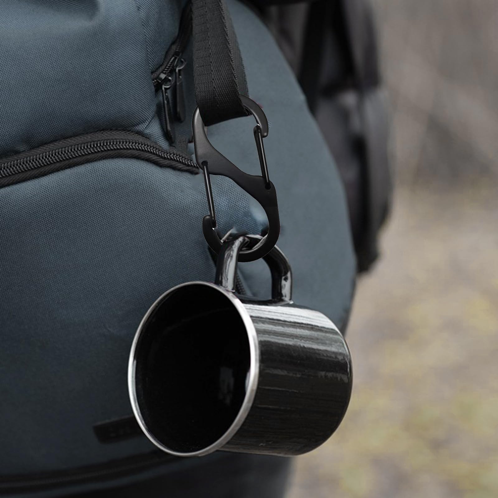 10 Mini Moschettoni Nero, Forma S, per Viaggi, Campeggio, Pesca
