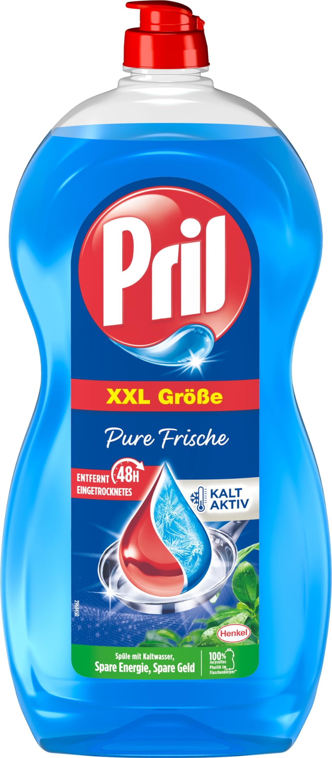 Pril Original Pure Frische 12x 1,2 l, Handgeschirrspülmittel mit höchster Fettlösekraft, für sauberes Geschirr auch in kaltem Wasser, frischer Duft