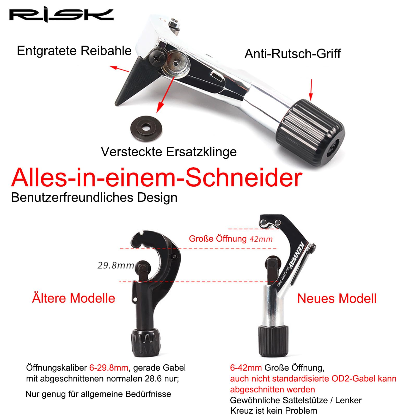 Tagliatubi Universale Per Bicicletta 6-42 Mm – Per Forcella, Manubrio E Reggisella – Con 5 Lame - 2