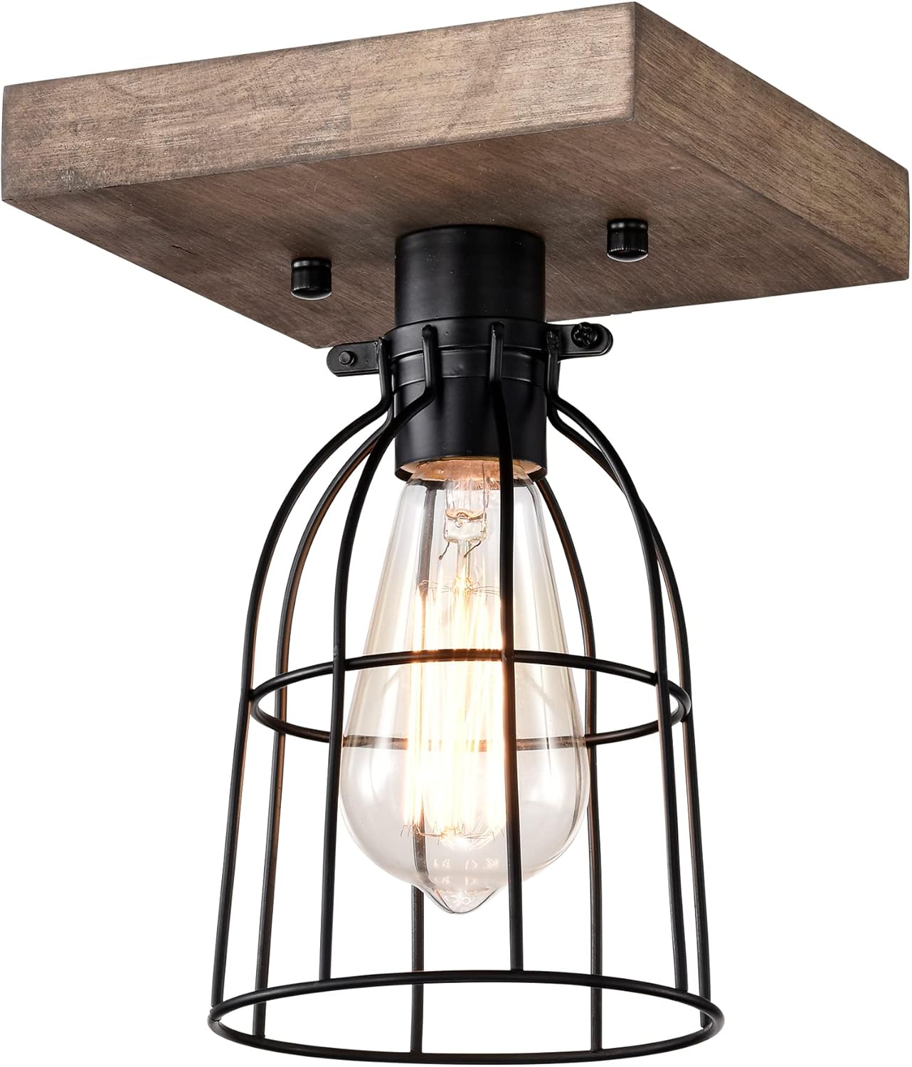 Wood Semi Flush Mount Ceiling Light Black Ceiling Light Fixture Metal