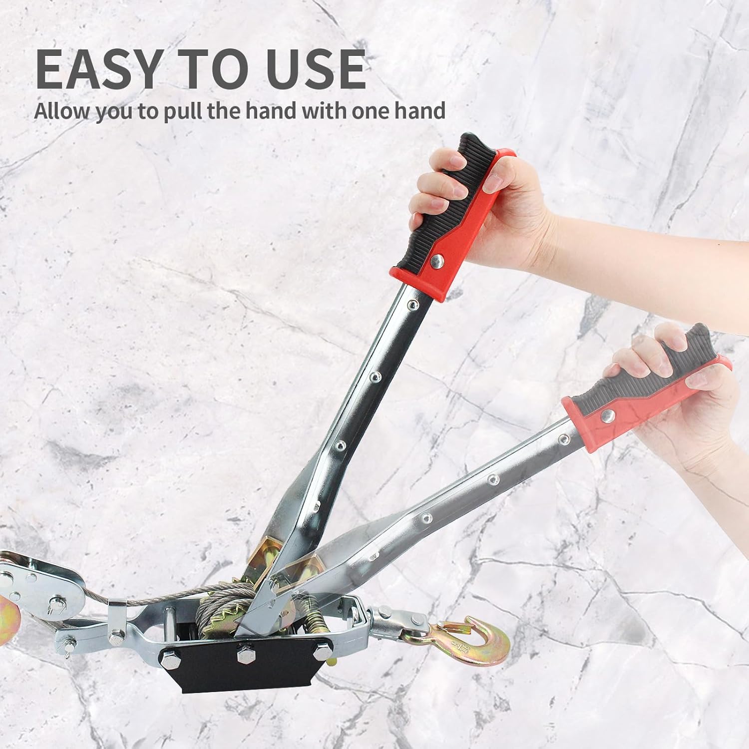 4 Ton/8800lbs Come Along Winch, Dual Gear Power Puller, Heavy Duty Hand Puller with 2 Hooks Steel Cable & Anti Skid Handle,Automotive Hoist Winch Puller for Moving Boats,Construction,Transport