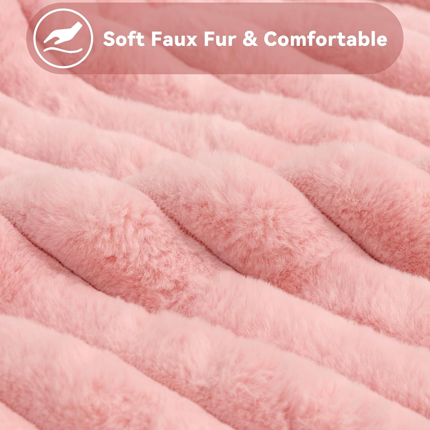 Faylapa Pack of 2 Decorative Throw Pillow Covers Faux Fur Plush Valentines Pillowcases Soft Fluffy Striped 16x16 Inch Pillow Cases for Couch Sofa Living Room Car Home Decoration (Pink)(Cover ONLY) - Image 5