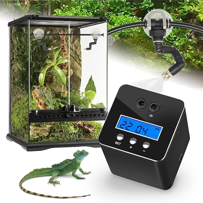 Reptile Mister System, Reptile Humidifier for Terrariums, auto Mister with 2 Spray Nozzles for Reptiles，Snakes,Frogs,Plants