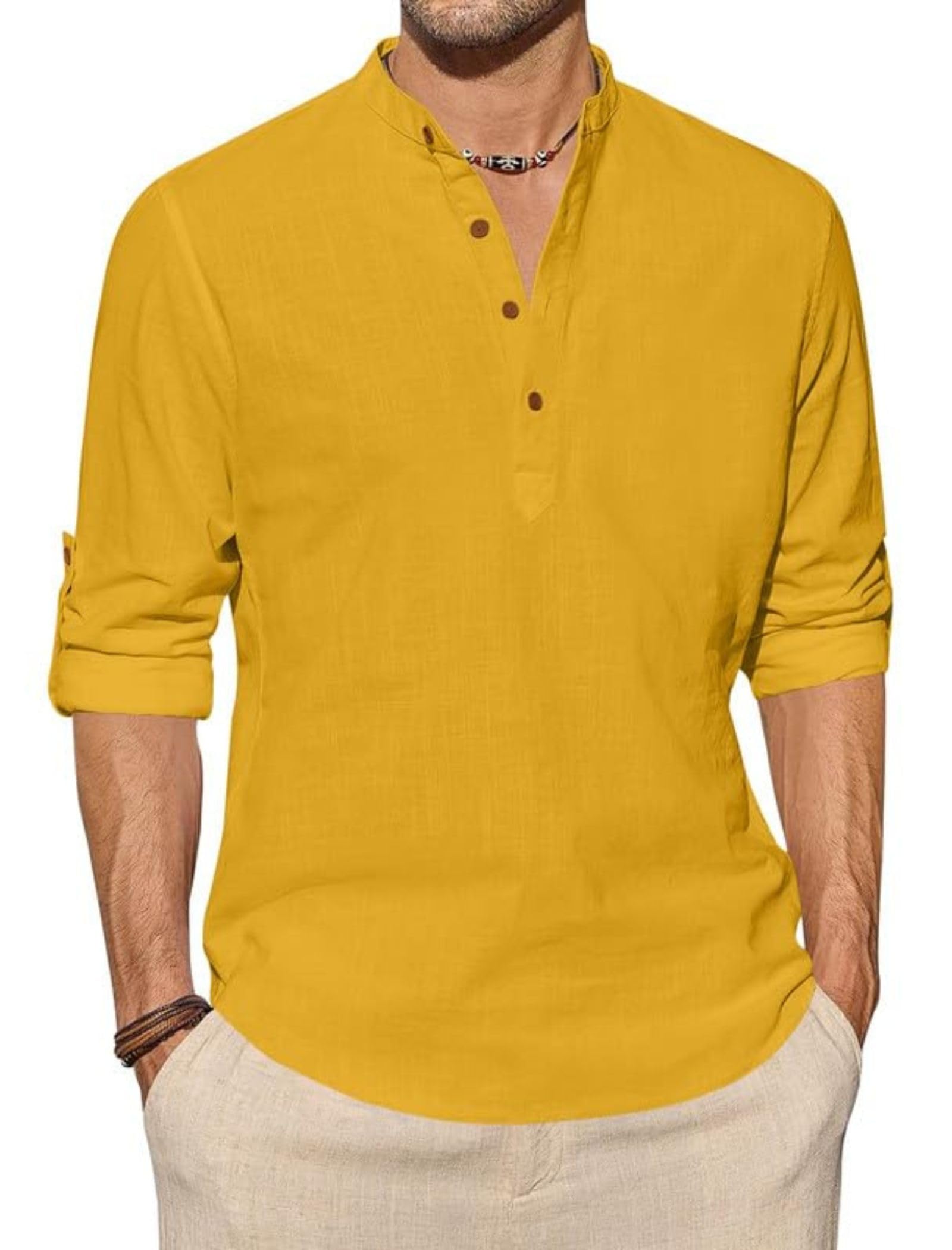 macsivo Men's Cotton Blend Solid Short Kurta with Regular Fit Mandarin Collar Button Placket Roll-Up and Full Sleeve | Stylish Pathani Kurta Shirt-picture-16