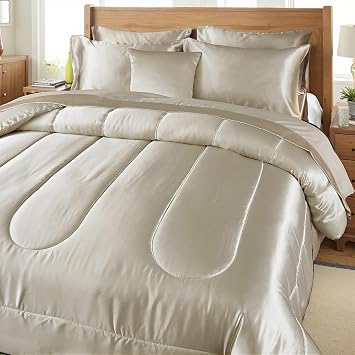 Bedding Dreamer Satin Comforter Set, Full, Beige, 8 Pieces, Luxury Hotel Silky Bedding Comforter Set with Sheet Sets