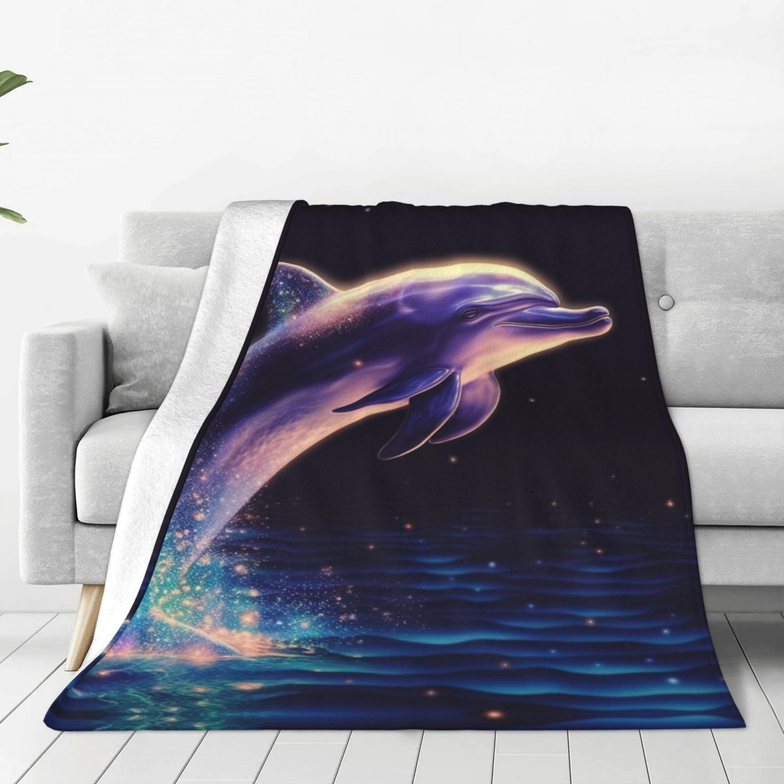 Couverture polaire dauphin idée cadeau doudou doux pour chambre et enfant