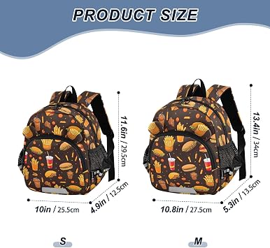Toddler Backpack for Girls Boys, Colorful Fast Food Brown Travel Backpack Mini Little Kid's Backpacks