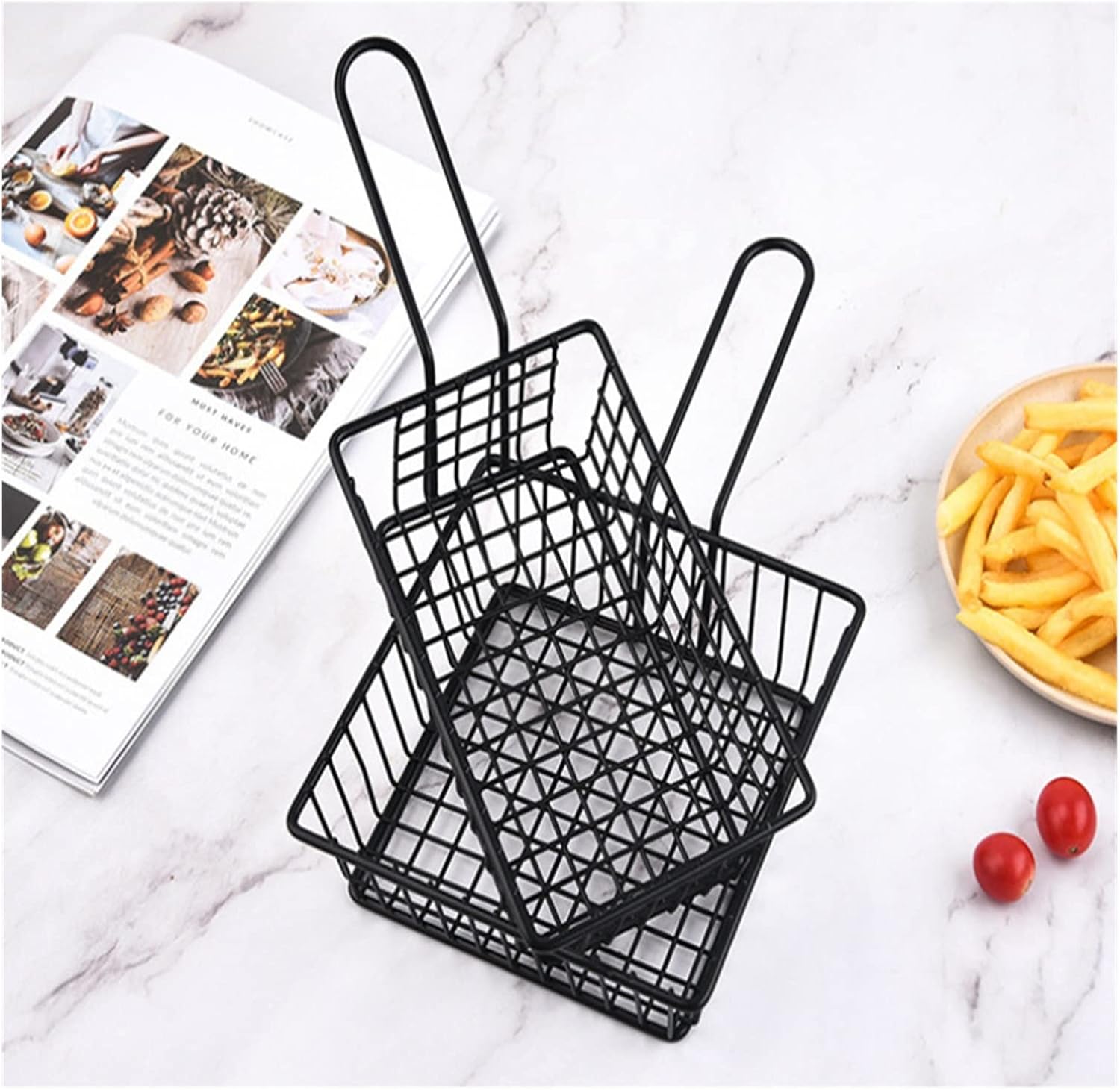 Chip Serving Frying Baskets Food Strainers Home Kitchen Stainless Steel French Fries Basket Metal Spray Paint Small Food Basket Fried Chicken Mesh Basket Kitchen Tool Assistant Crisper Basket