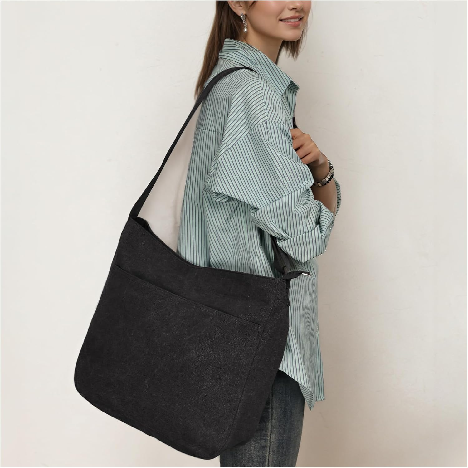 Hobo Bag Canvas Crossbody Shoulder Bag for Women and Men Large Casual Messenger Bags Canvas Tote Bag Travel Work - Image 2