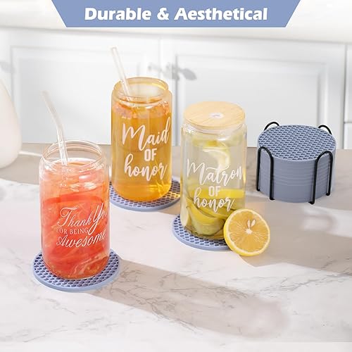 Miniatura 5 de Juego de 6 posavasos de silicona con soporte, posavasos para bebidas, cerveza, café, adecuados para tipos de tazas, calientes o fríos,