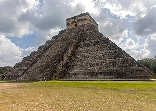 Loccor 7x5ft Fabric Maya Chichen Itza Pyramid Backdrop for Photography Ancient Mayan Architecture Ruins Background Mexico Culture Historical Building Scenic Backdrop Travel Party Photo Booth Props