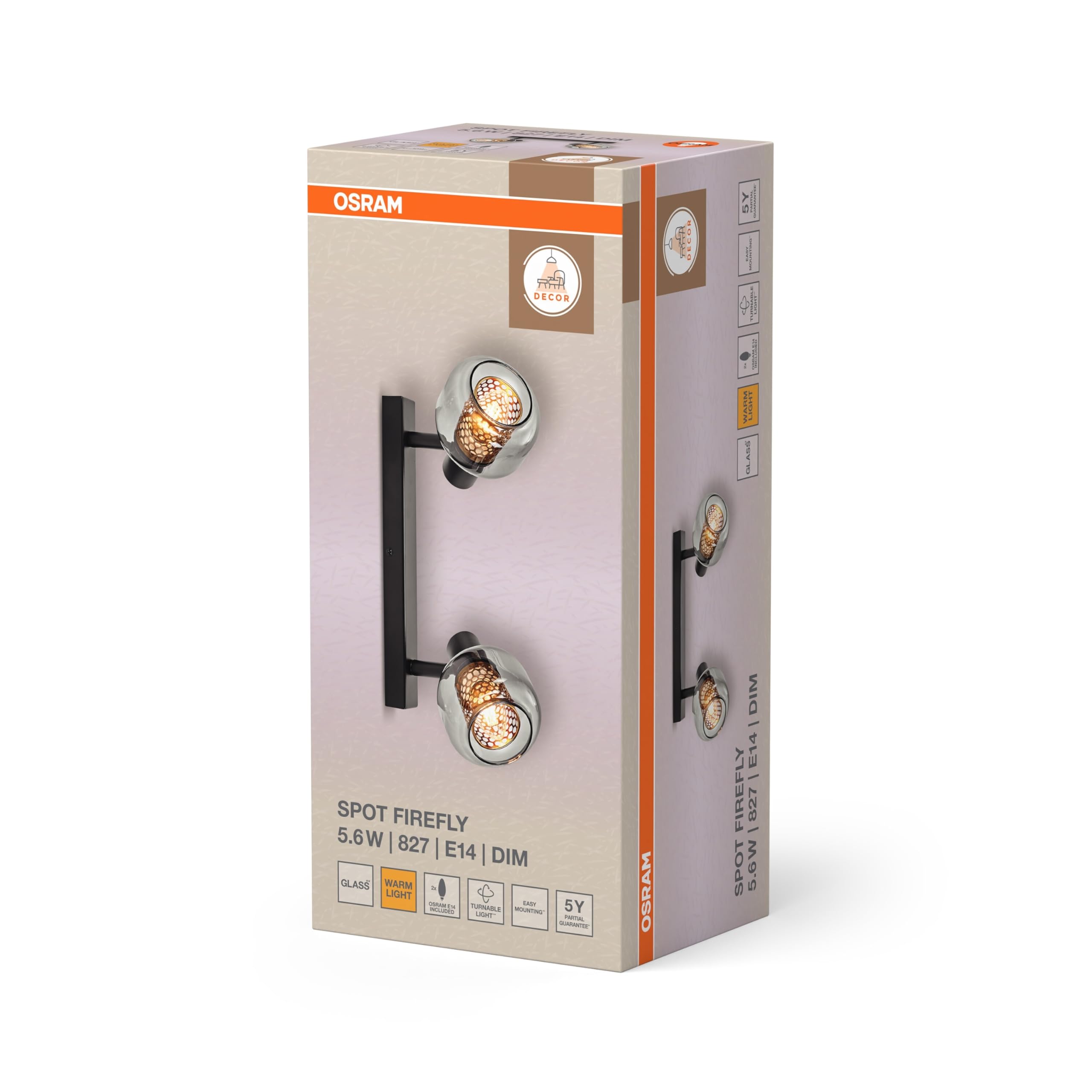 Osram DECOR Spot Firefly lampa ścienna, 2 x 2,8 W, E14, 500 lm, 2700 K, ciepła biel, możliwość ściemniania, IP20, metal/szkło, czarna, LED w zestawie i wymienna