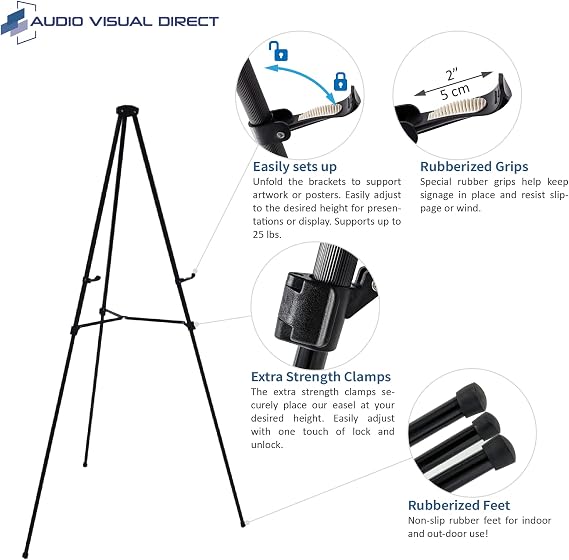 Audio-Visual Direct Lightweight Aluminum Telescoping Display Easel, 70 Inches, Black (2)