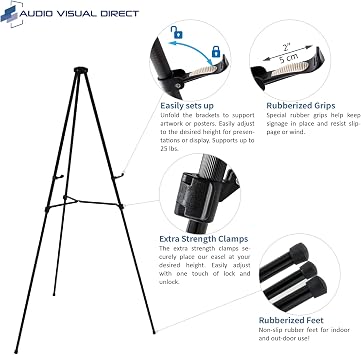 Audio-Visual Direct Lightweight Aluminum Telescoping Display Easel, 70 Inches, Black (2)