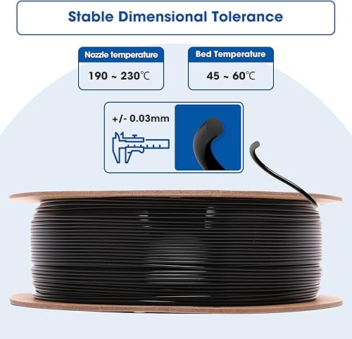 Miniatura 3 de 3DHoJor Filamento de ácido poliláctico de 0.069in negro, filamento de impresión 3D, carrete de cartón de 2.2lbs (2.2 libras), se adapta a la mayoría