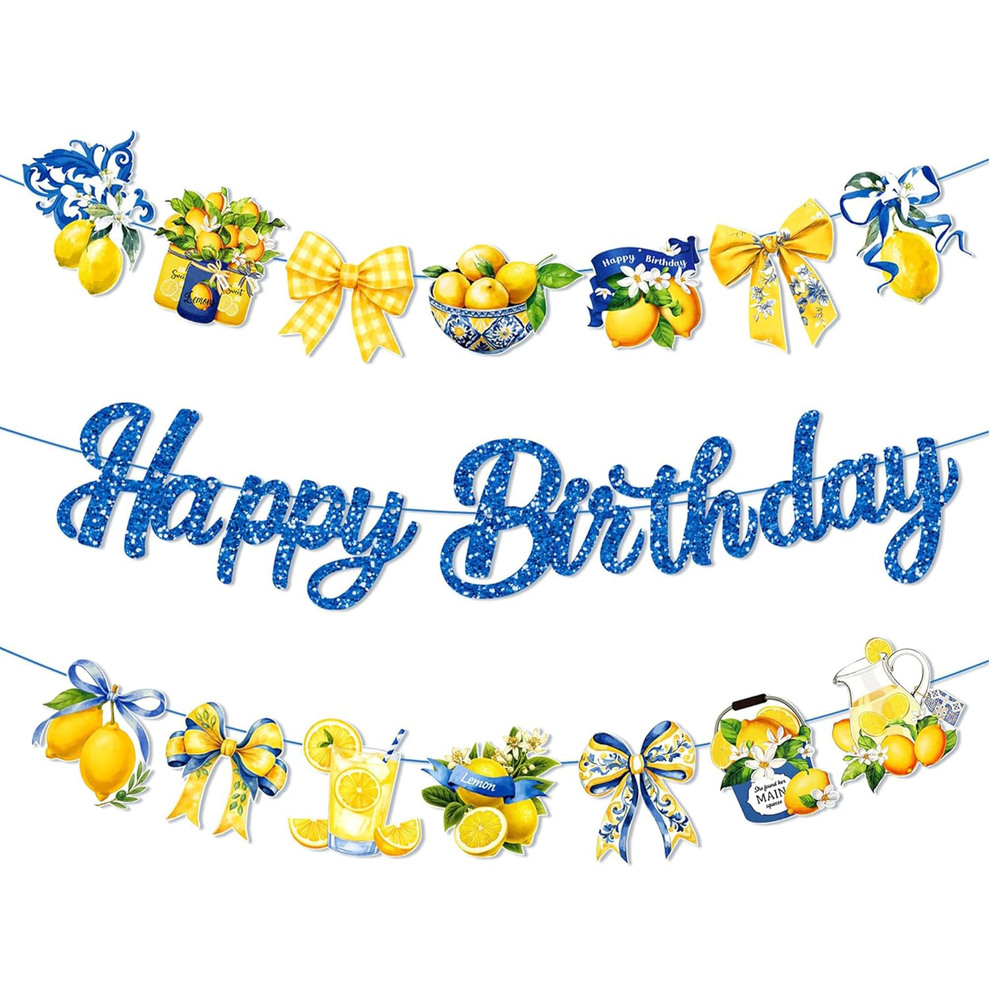 Gxdamxz Happy Birthday Banner, Lemon Bunting Party Decorations Garland for Summer Party - Blue