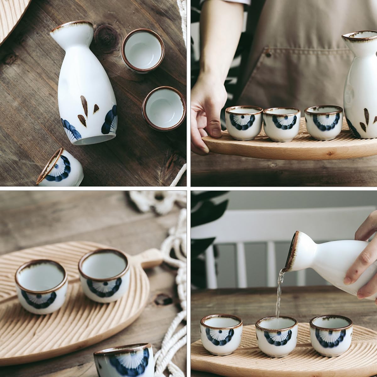 POPETPOP Service à Saké Design Délicat et Robuste et Tasse 35ml 5 Pièces en Céramique Style Japonerie Pot 170ml pour Décoration et Réception Familiale
