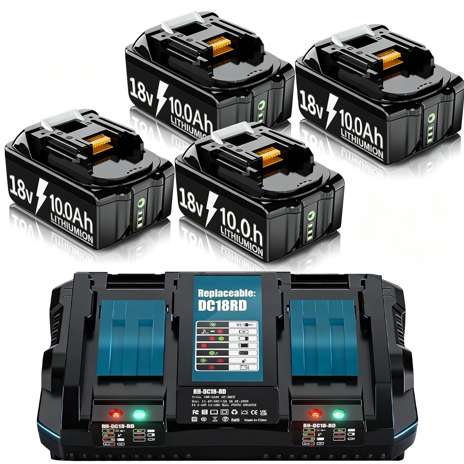 2X 18V 5.5Ah/5500mAh Ersatzakku für makita Kompatibel BL1860B BL1850B BL1840 BL1830 BL1815 BL1845 BL1890 BL1415 BL1430 BL1440 BL1835 194205-3 LXT-400 with LED Werkzeugakku.