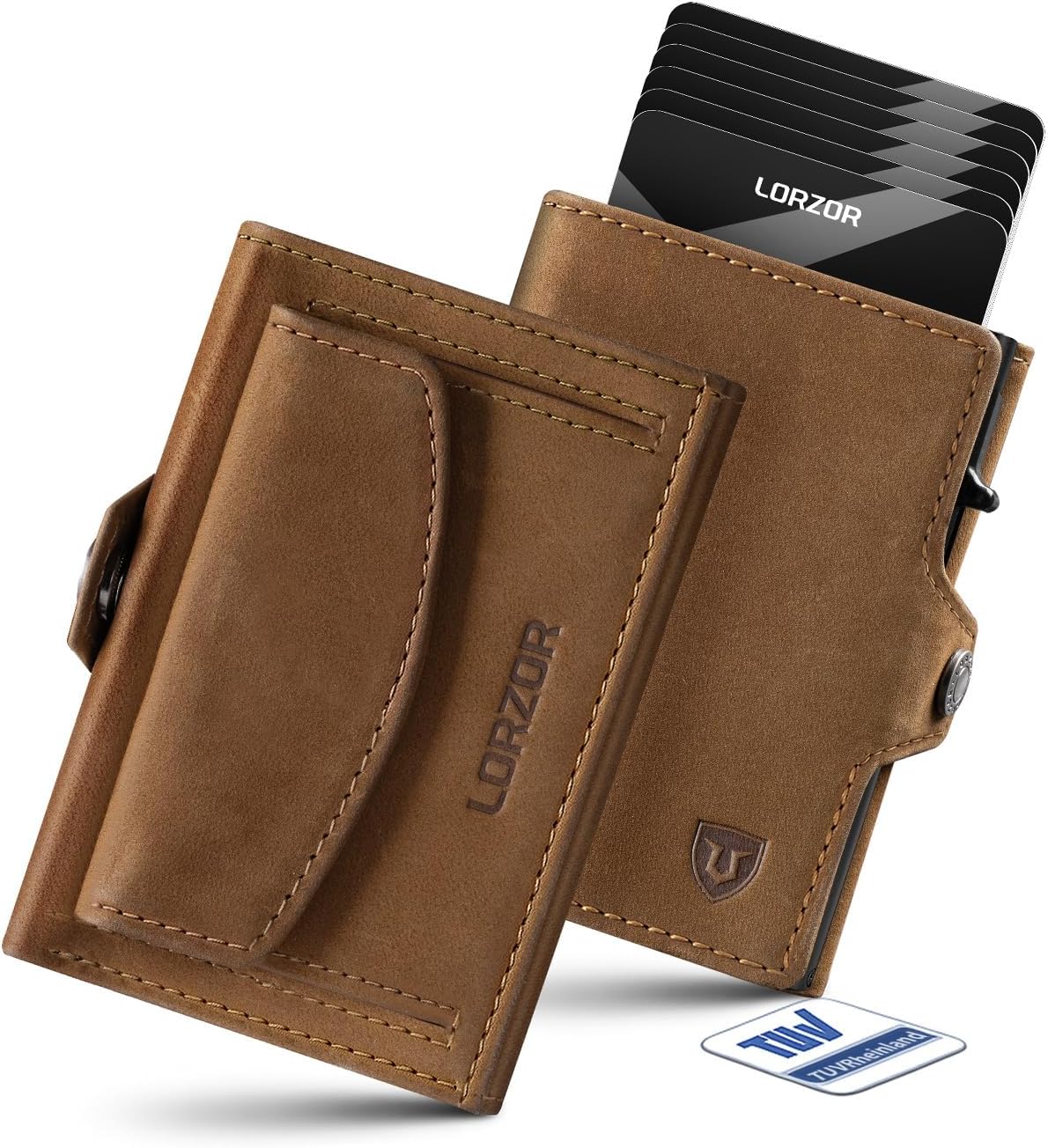 Portefeuille Homme Cuir Véritable LORZOR – Protection RFID, Fermeture Magnétique Forte, 10 Cartes + Billets + Pièces – Design Fin Et Durable
