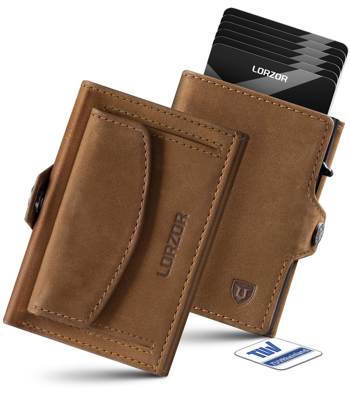 LORZOR Wallets for Men Small with XXL Wallet, Men's Wallet with RFID Blocking, Leather Card Holder, Pop-up Wallet with Bill Compartment, Holds 10 Cards