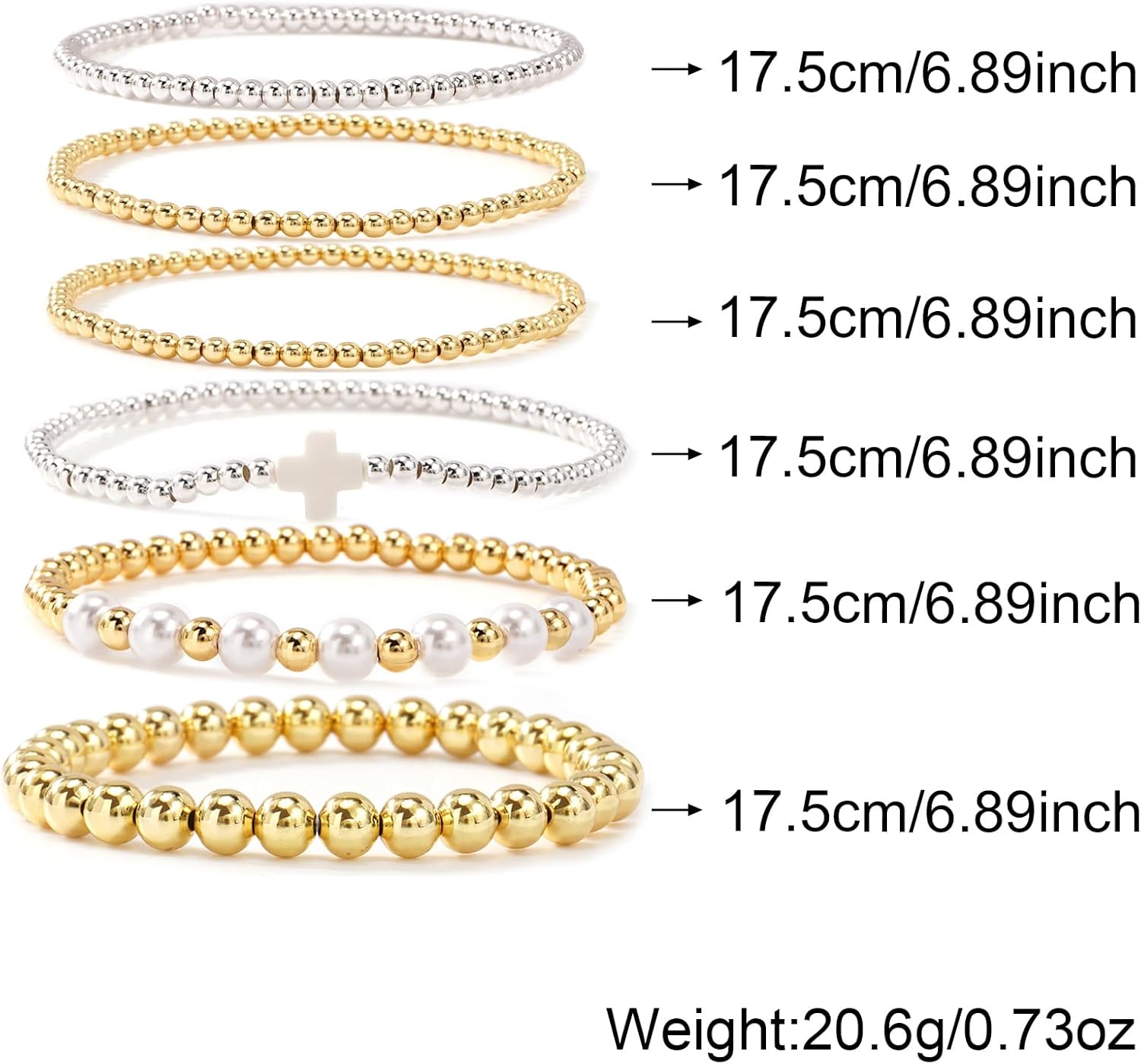 14K Gold Plated Silver Beaded White Cross Bracelets Stack for Women,Stretch Boho Christian Faith Colorful Beads Jewelry Friendship Summer Trendy Gift - Image 3