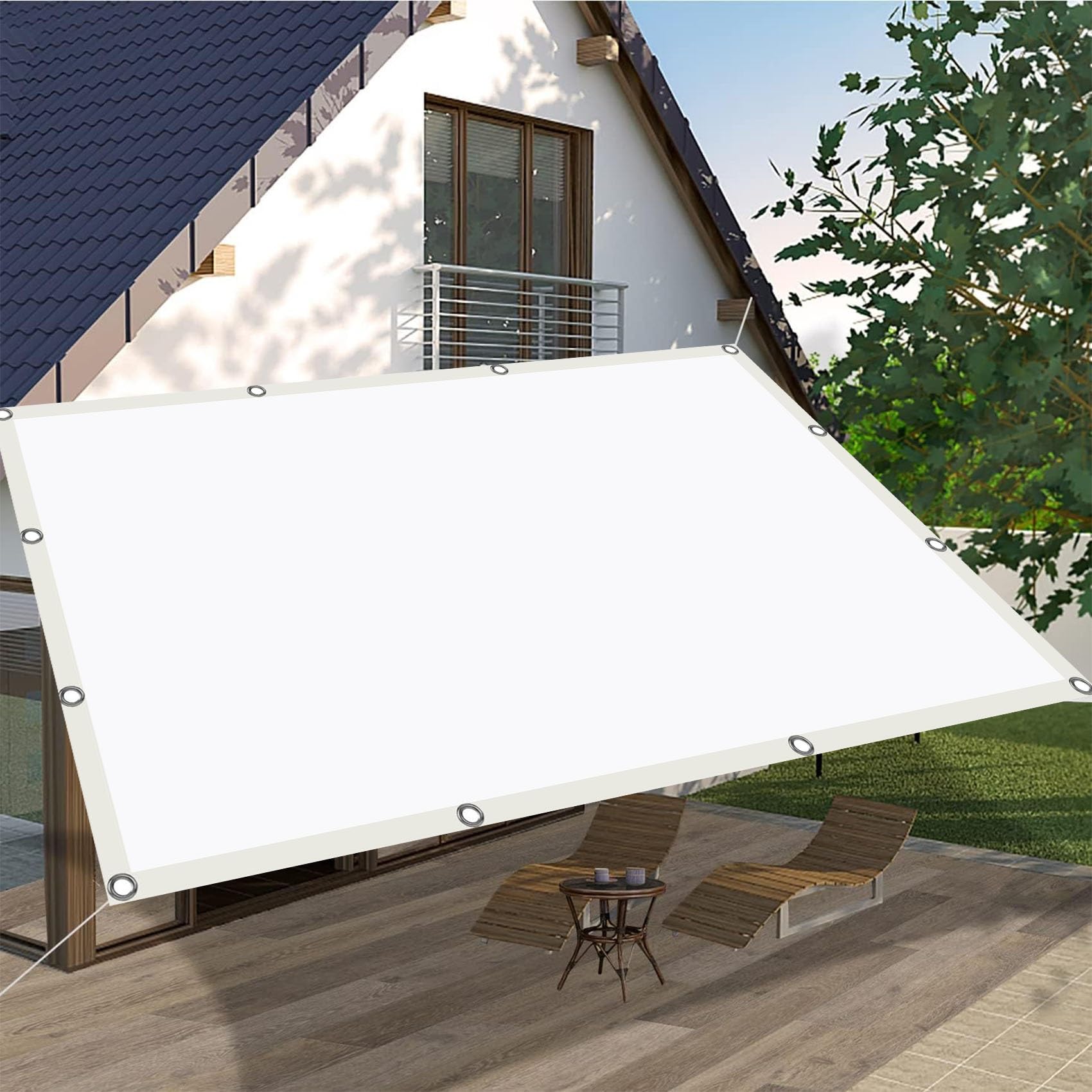 Filet d'ombrage rectangle protection UV blanc 3.5x7 m avec oeillets de terrasse