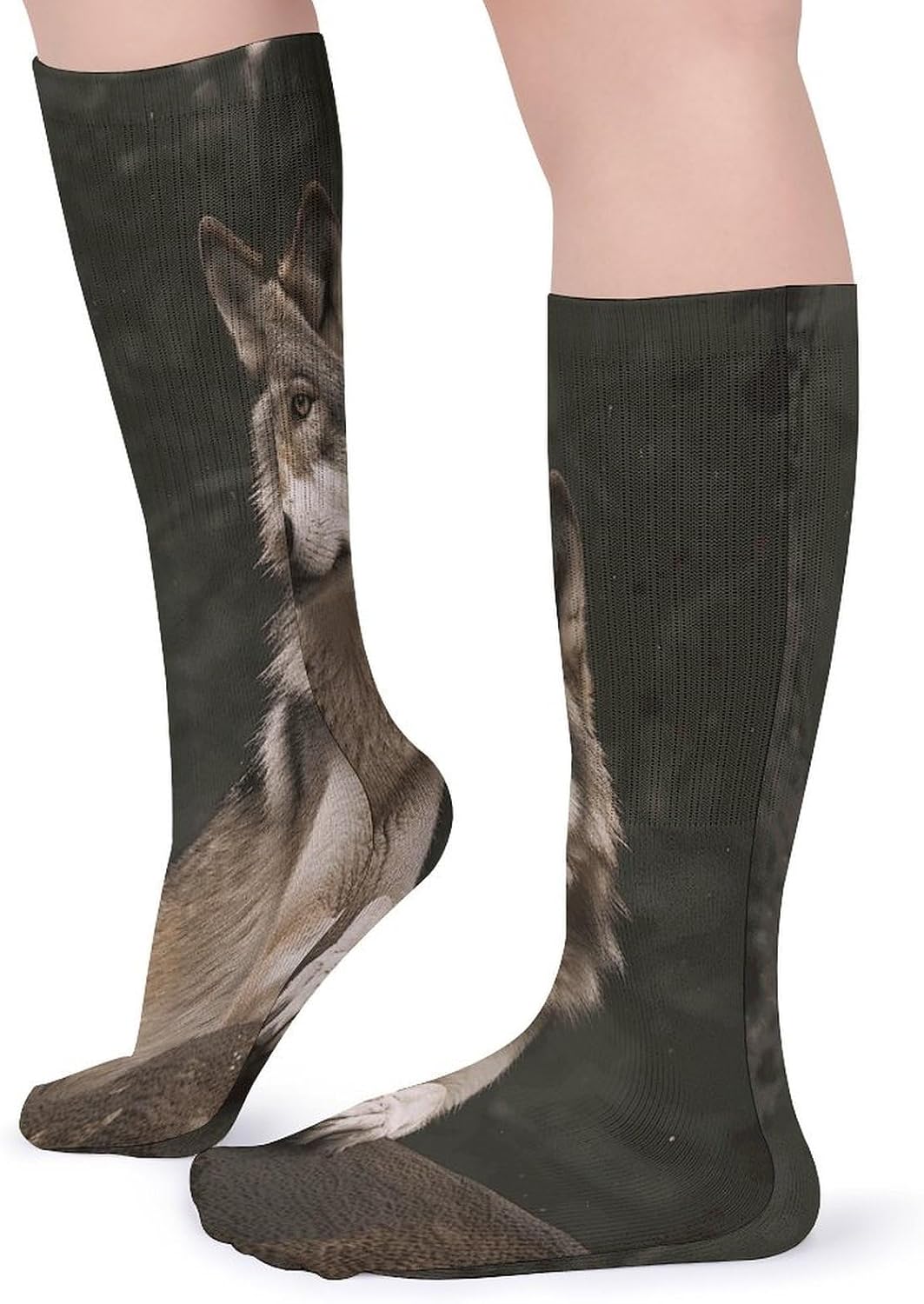 Gray Wolf Knee High Socks Cozy Knee High Socks Soft Mid-Length Sock for All Seasons Daily Wear Adult