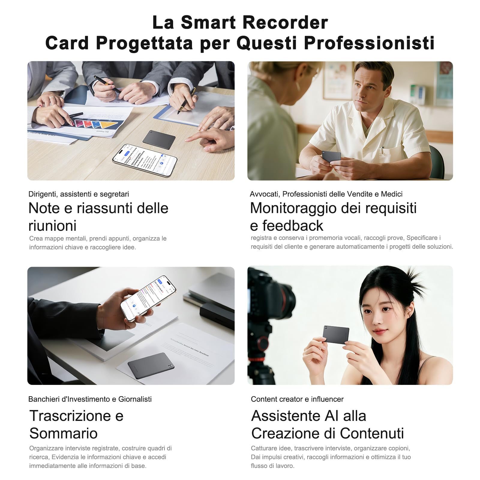 HONOR CHOICE AI Note Registratore Vocale, 600 Min/Mese di Trascrizione Gratuita, Dictafone Digitale con Riepiloghi IA e Mappe Mentali, 130+ Lingue, Sottile Scheda Magnetica, per Riunioni e Chiamate