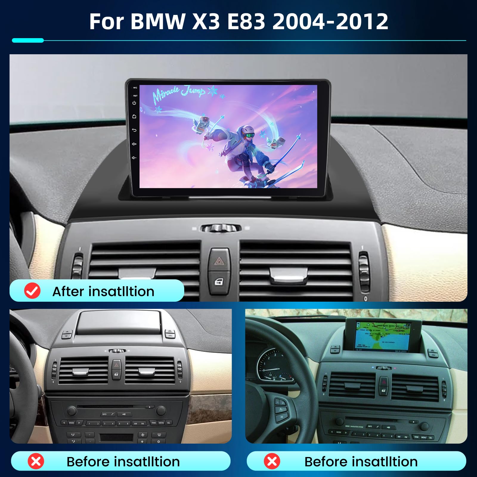 NHOPEEW Radio samochodowe 4 + 64 G do BMW X3 E83 2004-2012 - 9 cali radio samochodowe z systemem Android z bezprzewodowym Carplay i Android Auto - Mirror Link 32EQ DSP Split-Screen + kamera cofania i