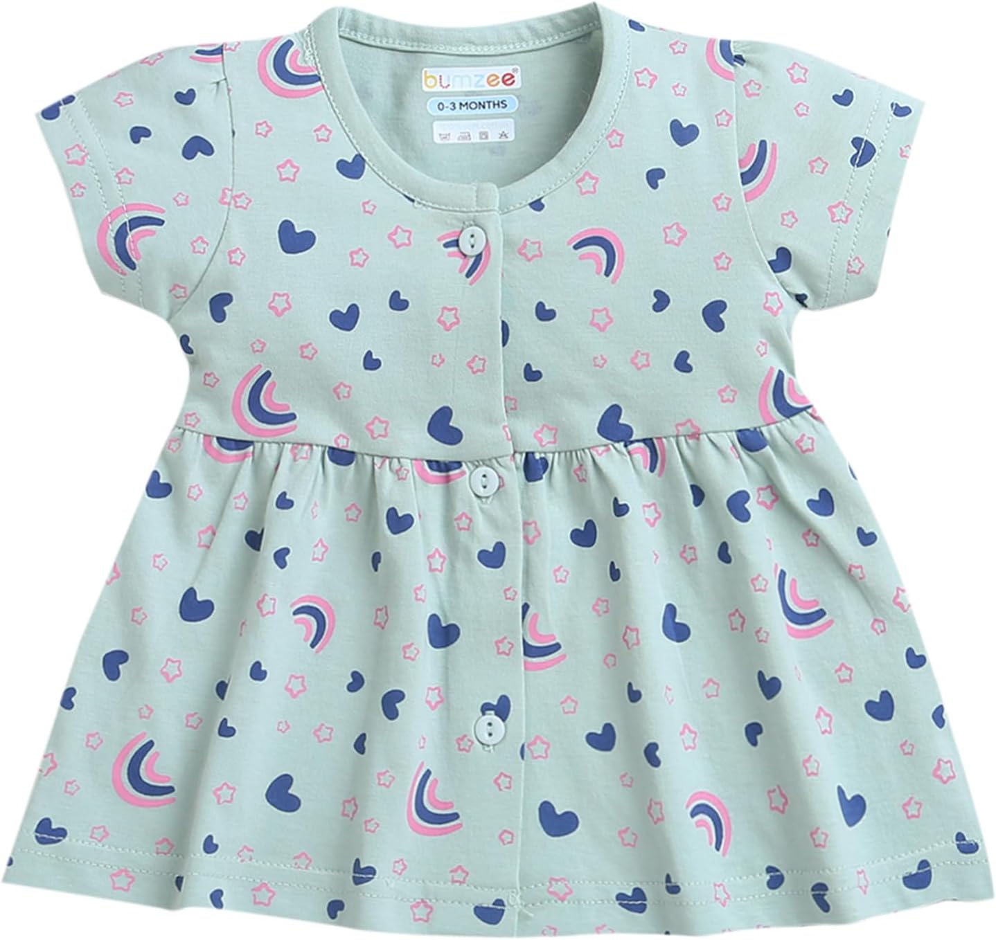 BUMZEEGreen Girls Half Sleeves Cotton Frock (Peb9105)