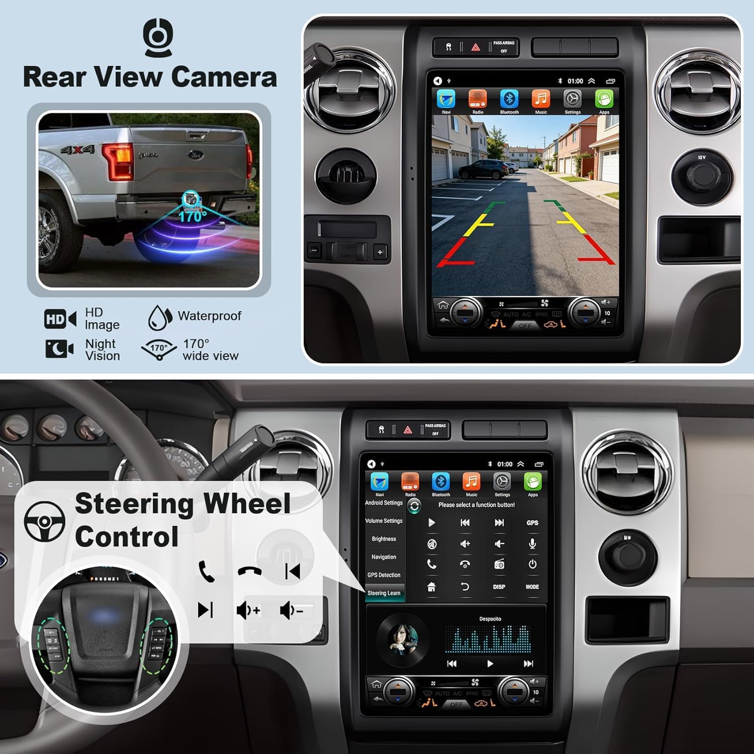 for Ford F150 2009 2010 2011 2012 Android 14 Car Stereo 8-core, 12.1 Inch IPS Touch Screen Car Radio with Wireless Carplay/Android Auto,GPS, WiFi, Bluetooth, FM, DVR