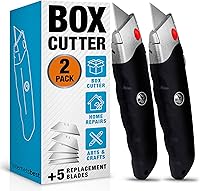 Internet's Best Premium Utility Knife Set: 2 Retractable Box Cutters with Rubber Handles & 5 Extra Blades for Heavy-Duty Cuts