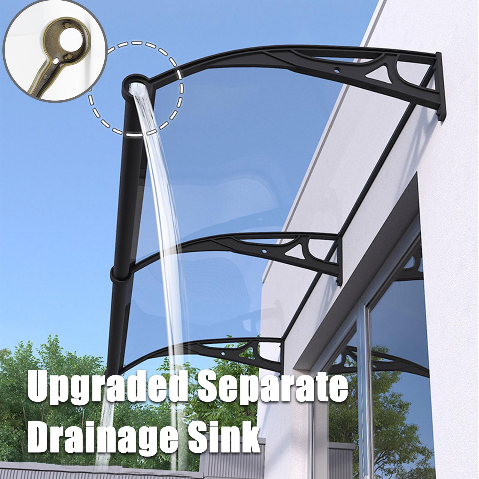 Marquesina Puerta Exterior Tejadillo de para Puertas y Ventanas Tejadillo de Protección contra Sol y Lluvia con Cubierta de Policarbonato Soporte de Aluminio Brown