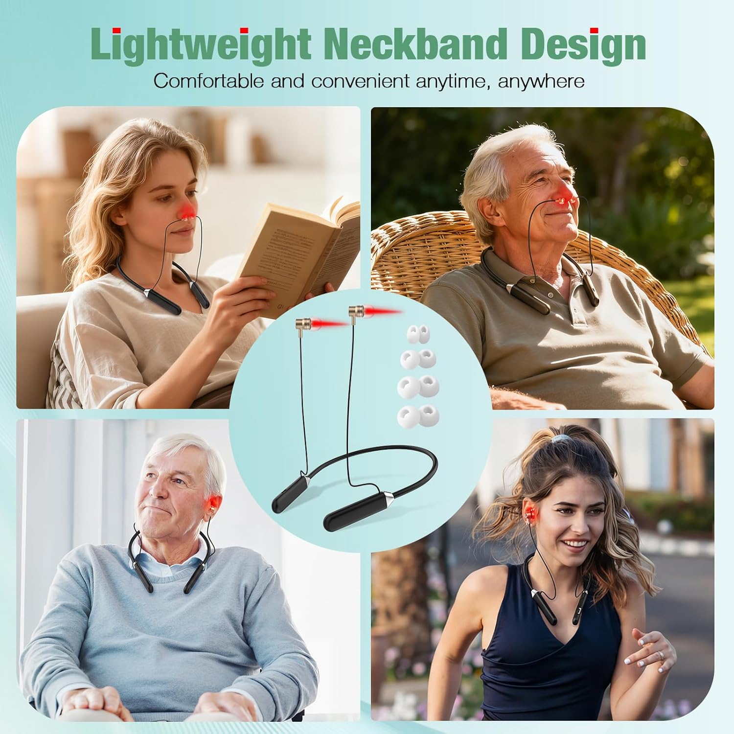 Upgraded 2-in-1 Red Light Therapy Device for Ears & Nose, Dual-Wavelength 660nm Red Light & 810nm Near-Infrared Light, Timer Function, Neck-Wearable Design for Ear Comfort & Daily Wellness Care