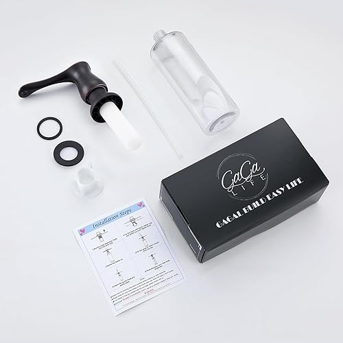 Miniatura 9 de GAGALIFE Dispensador de jabón para fregadero de cocina, bronce aceitado, dispensador de jabón integrado con botella de 13 onzas, repuesto desde la