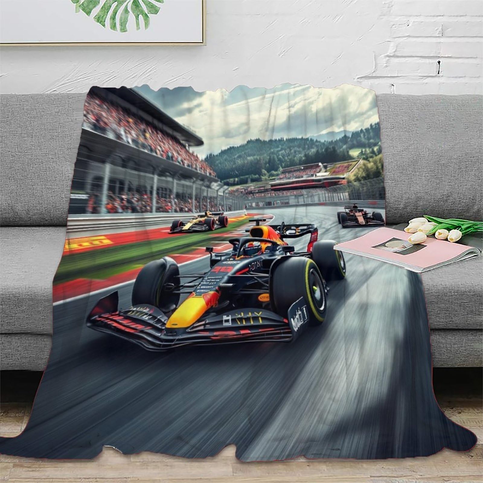 Dafufbw Bulls Racing-1 Sherpa Bulls Racing Throw Blanket For Couch Sofa - Fleece 3D Tufted Fuzzy Soft Cozy Blanket For Bed, Thick Warm Formulaone Blanket 40X50inch(100X130cm) For All Seasons