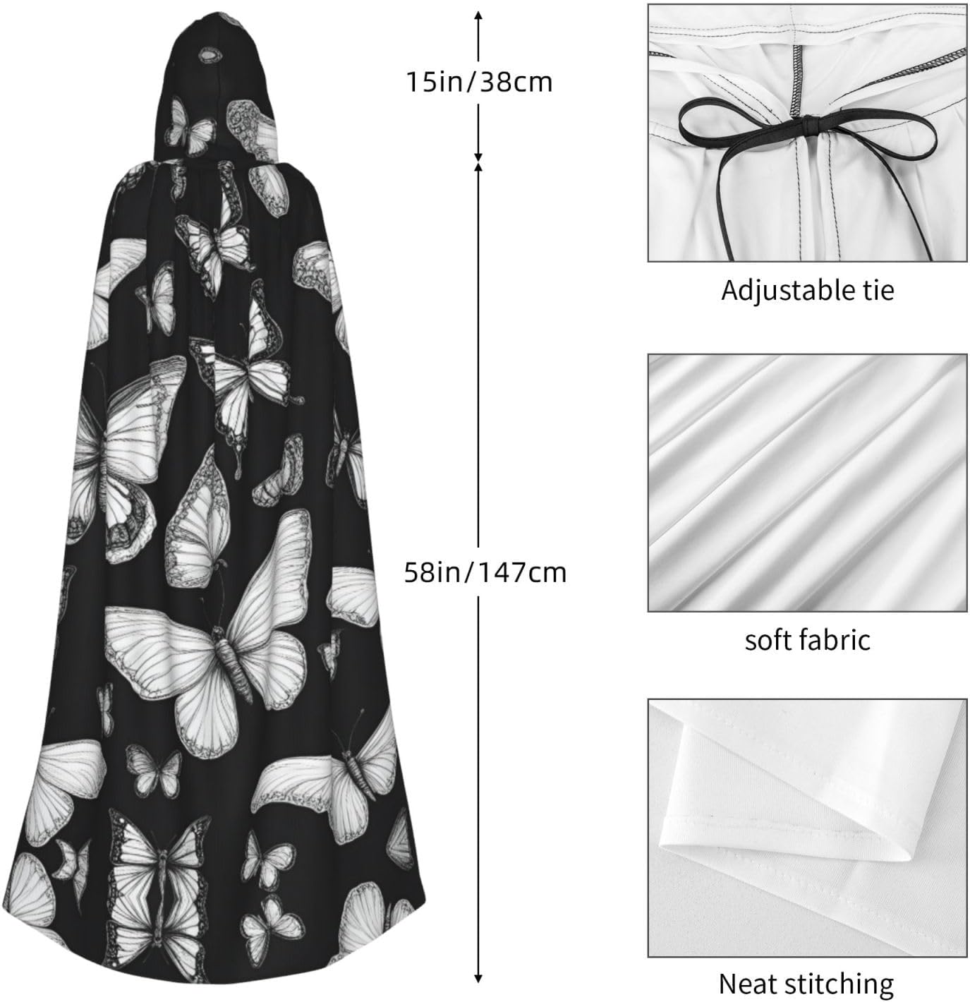 Hand drawn color butterfly 1 print Adult Carnival Festival cape Cosplay cape Gothic-themed party costume robe Witch