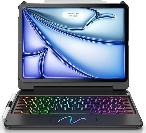 FUWANG Touch para iPad Air de 11 pulgadas y Air de 5ª y 4ª generación con funda y teclado - Solo compatible con teclado retroiluminado de 180 grados