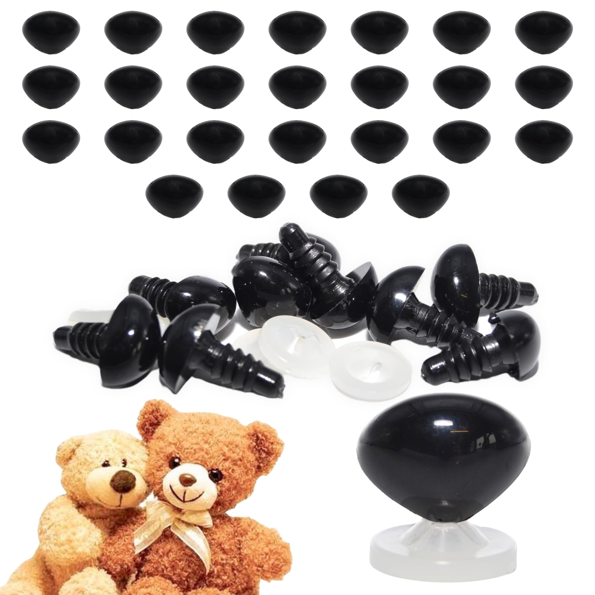 celloexpress 15mm x 10mm Black Triangle Noses with Plastic Backs - Safety Noses for Soft Toy Teddy Bear Animal Making (Pack of 25) — image 1