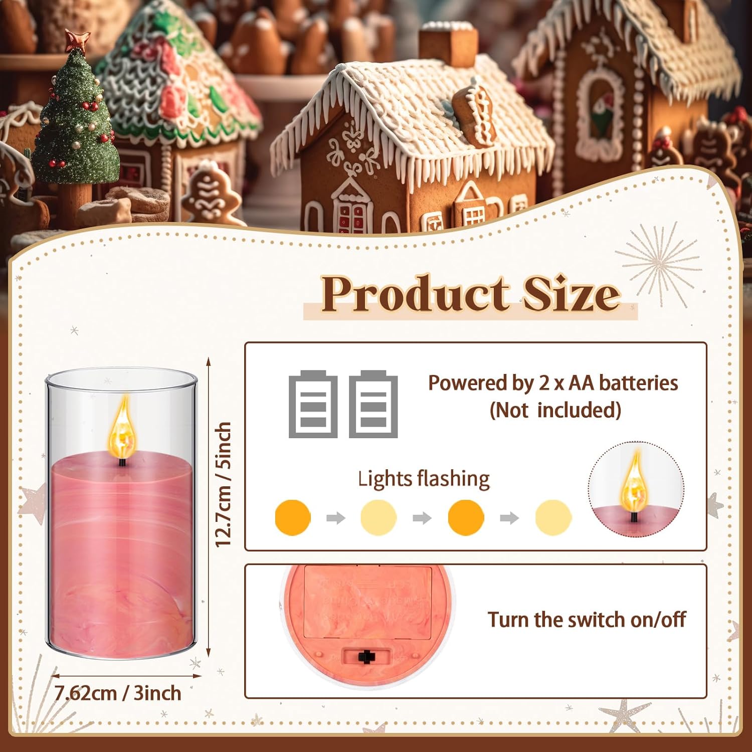 BBTO Christmas Flameless Advent Candles Set of 4, LED Advent Pillar Candles Battery Operated Purple Pink Acrylic Flameless Votive for Seasonal Celebration Rituals Festival Church Decor(3 x 5 Inches)