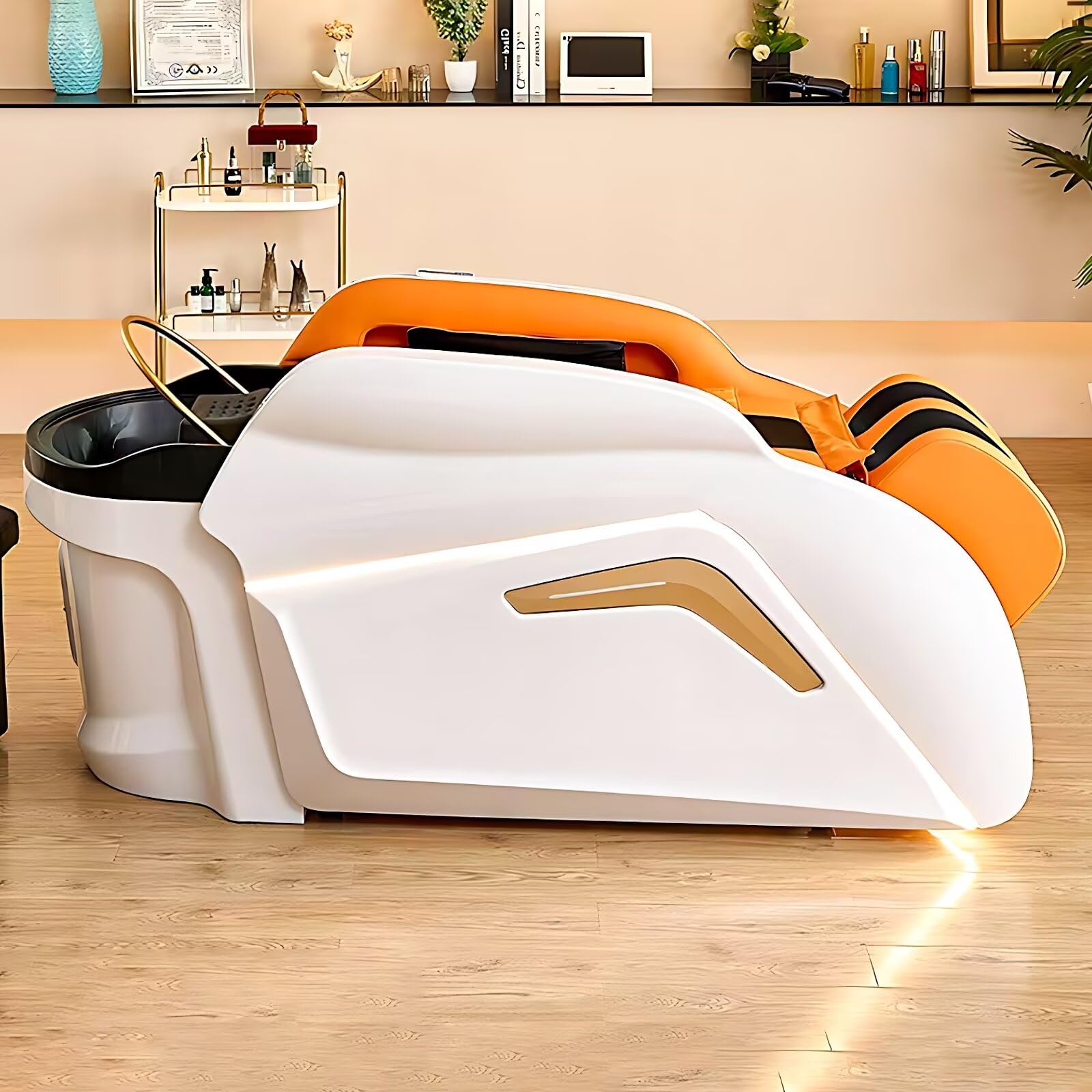 Orange Modern Minimalist Salon Massage Shampoo Bed with Water Cycle Back Heating Fumigation Smart Massage - Head Spa