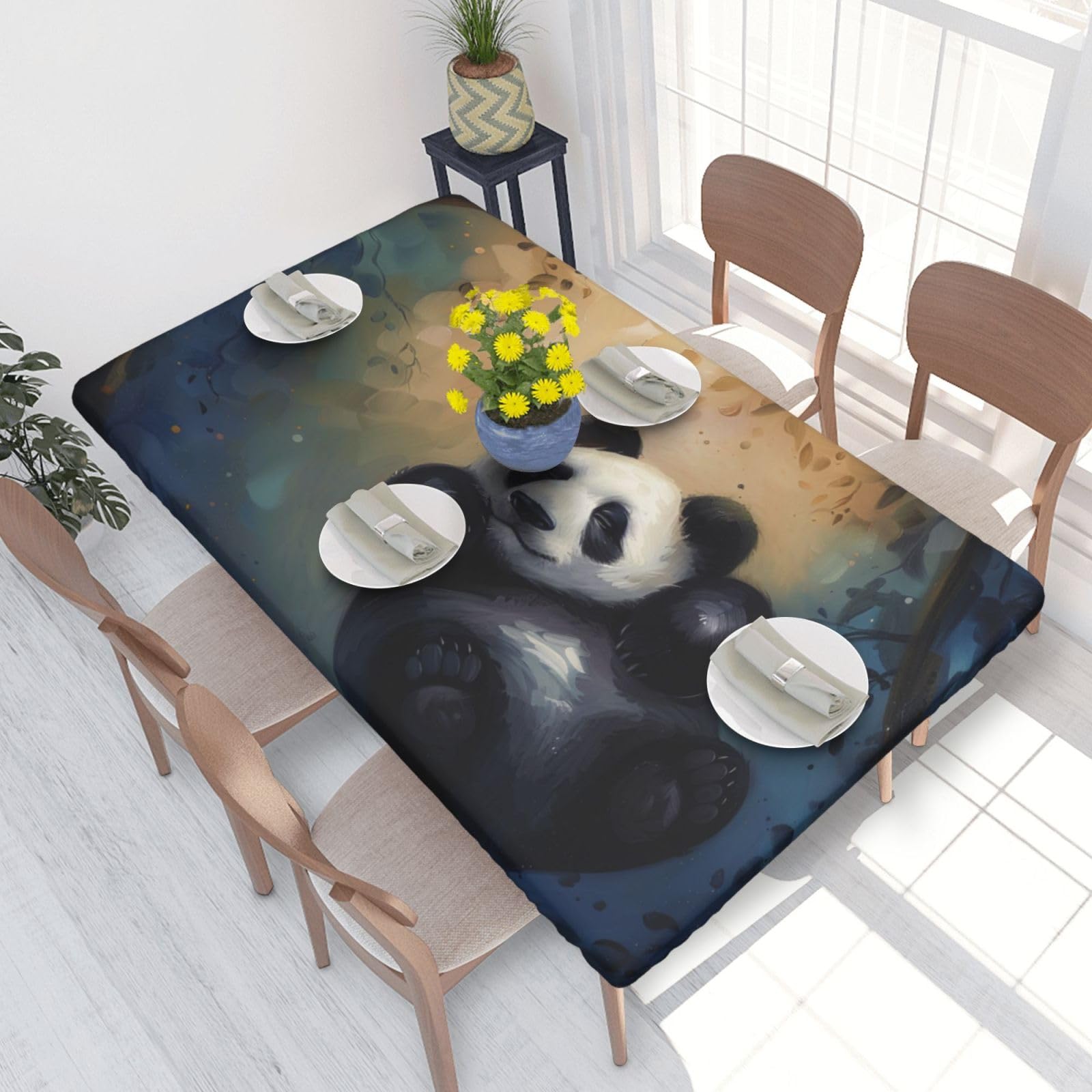 WPKJU Panda Printed Tablecloths 4ft Rectangular Table Covers Washable Polyester Decorative Table Cloth for Dining Table Picnic Wedding