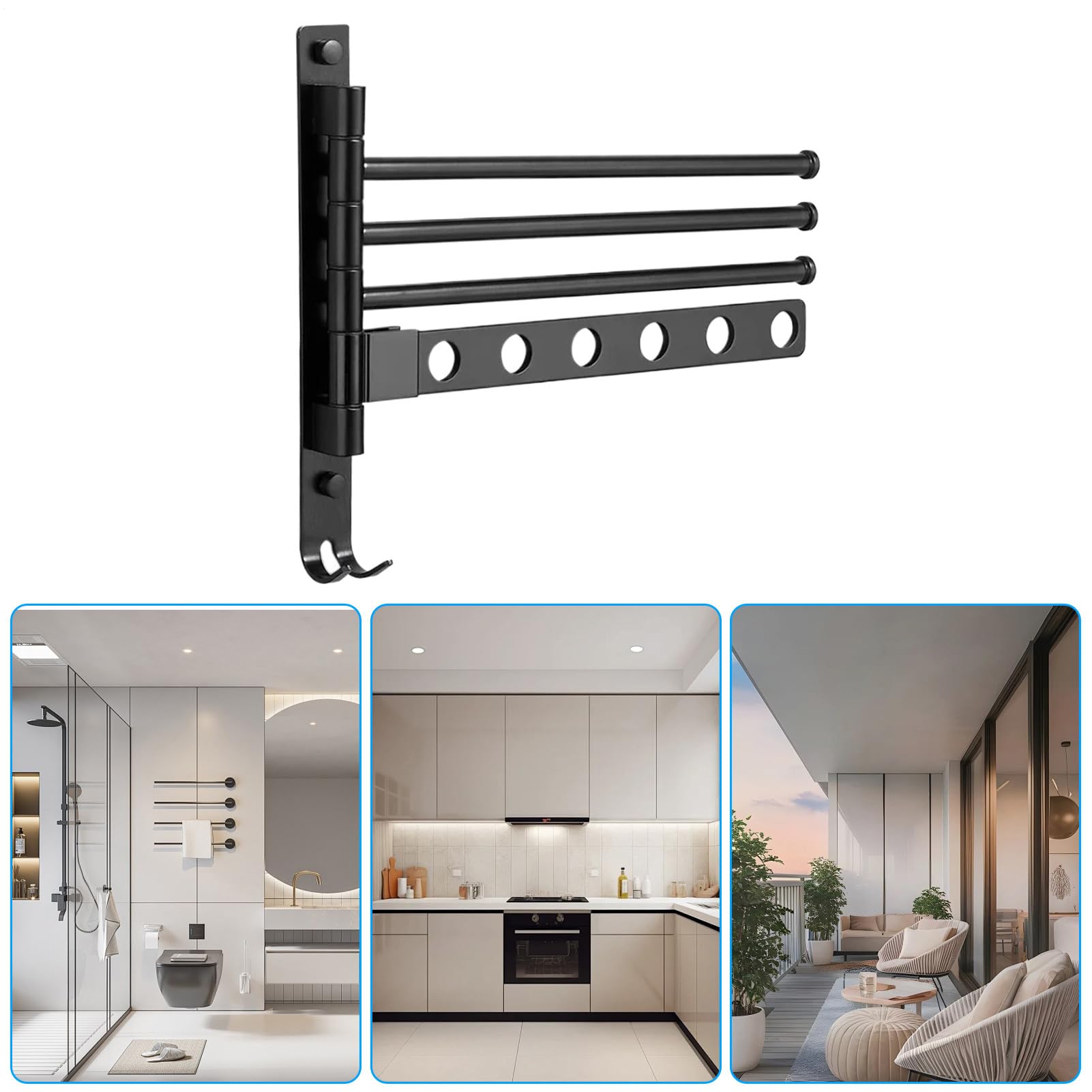 Portasciugamani da bagno Organizer Appendini Girevole In Alluminio | Portasciugamani Da Bagno Girevole A 4 Bracci Bagno, cucina, lavanderia, palestra, doccia, hotel, appartamento, balcone