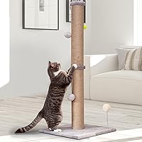 PELUOMOZ 36 Inch Tall Cat Scratching Post for Large Cats & Kittens - Durable Natural Sisal Rope Scratcher with Interactive Toys, Gray